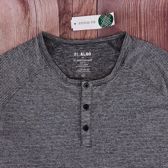 NWT 01.ALGO Mens Large Kris Performance Microstripe Henley Stitch Fix Gray Black - Picture 3 of 12